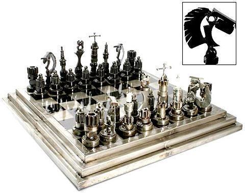 Lindo e curioso jogo de xadrez com peças caracterizadas
