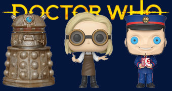 Doctor Who Pop! 13º Doctor com Óculos, Reconnaissance Dalek e Kerblam Man