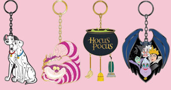 Chaveiros Disney de Metal Esmaltado: Pongo & Perdita, Gato de Cheshire, Hocus Pocus e as Vilãs Malvadas