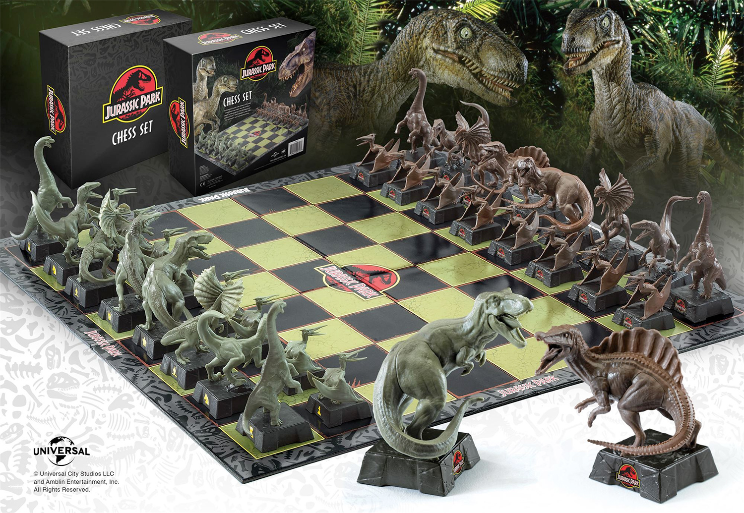 XADREZ JURASSIC PARK - TABULEIRO THE NOBLE COLLECTION - PEÇAS EM