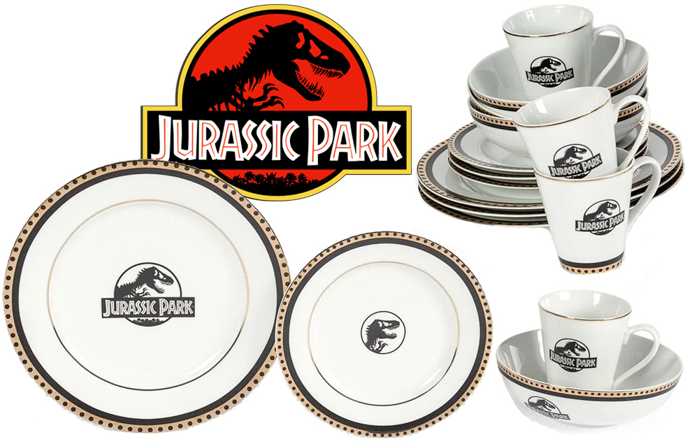 Conjunto de Pratos Jurassic Park Logo Dinnerware Replica