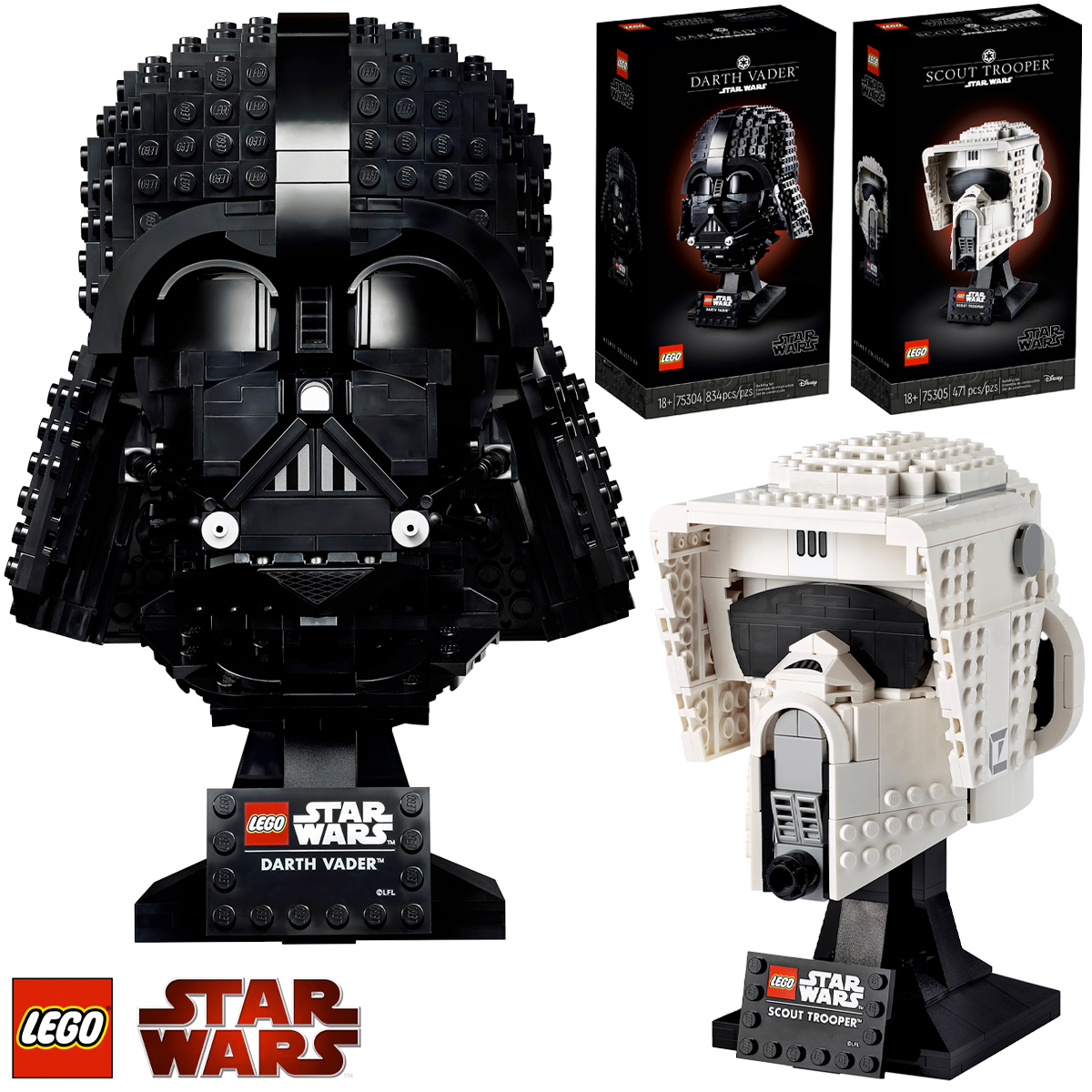 Capacetes LEGO Star Wars Darth Vader e Scout Trooper