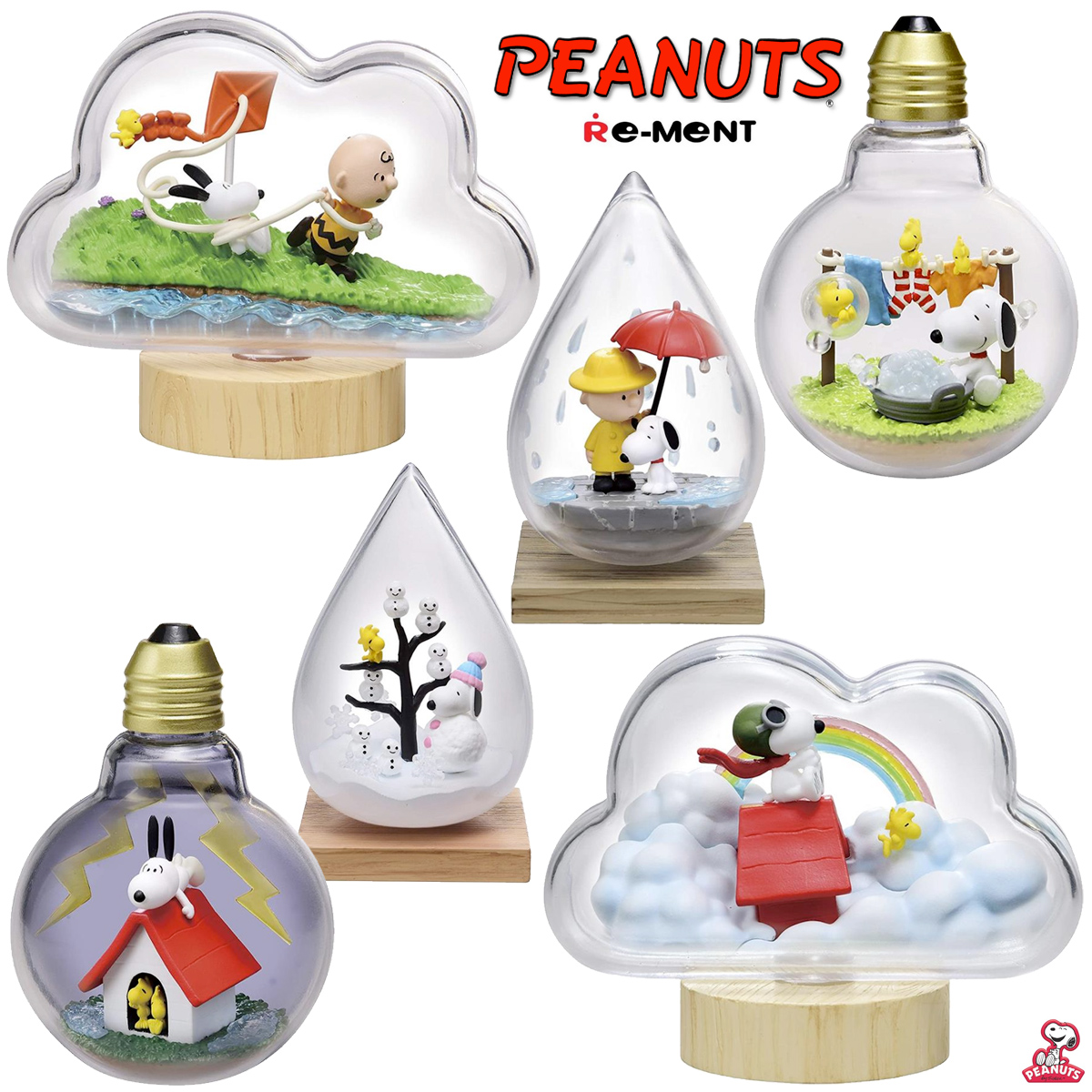 Mini Terrariums Peanuts Snoopy em Diferentes Condições Meteorológicas
