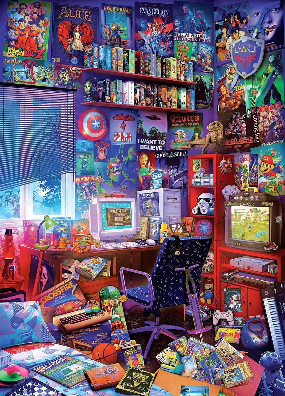 Quebra-Cabeça Quarto de um Gamer dos Anos 80 com 1.000 Peças