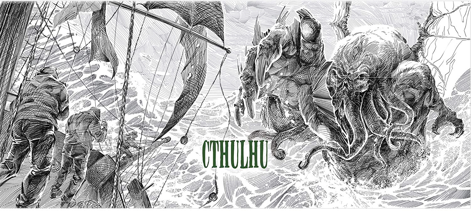 Caneca Cthulhu Ataca com Ilustração em Preto-e-Branco (H.P. Lovecraft)