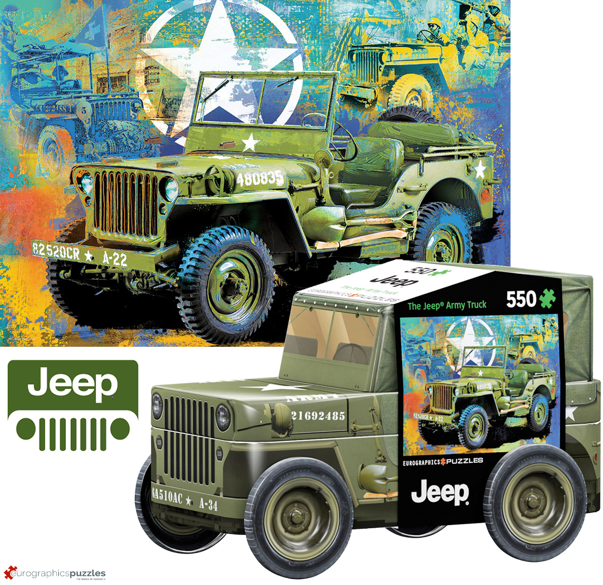 Quebra-Cabeça Jeep Militar da Segunda Guerra em Lata 3D
