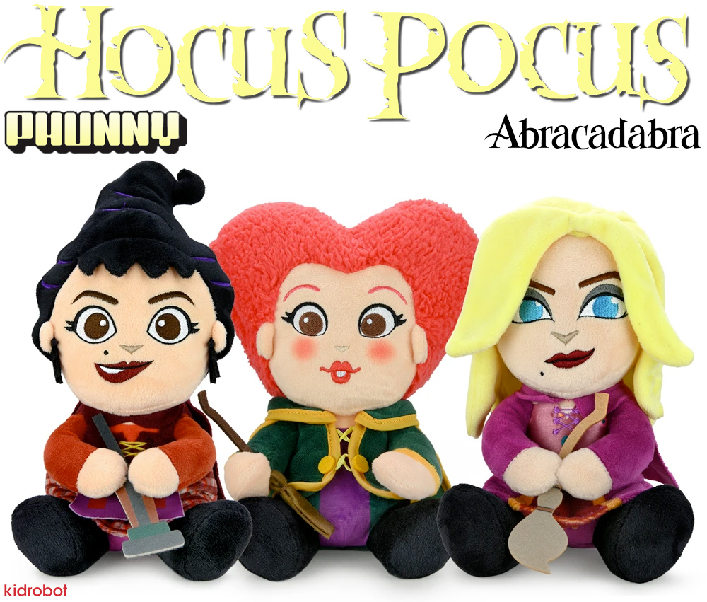 Bonecas de Pelúcia Kidrobot PHUNNY Abracadabra (Hocus Pocus):  Winifred, Sarah e Mary Sanderson