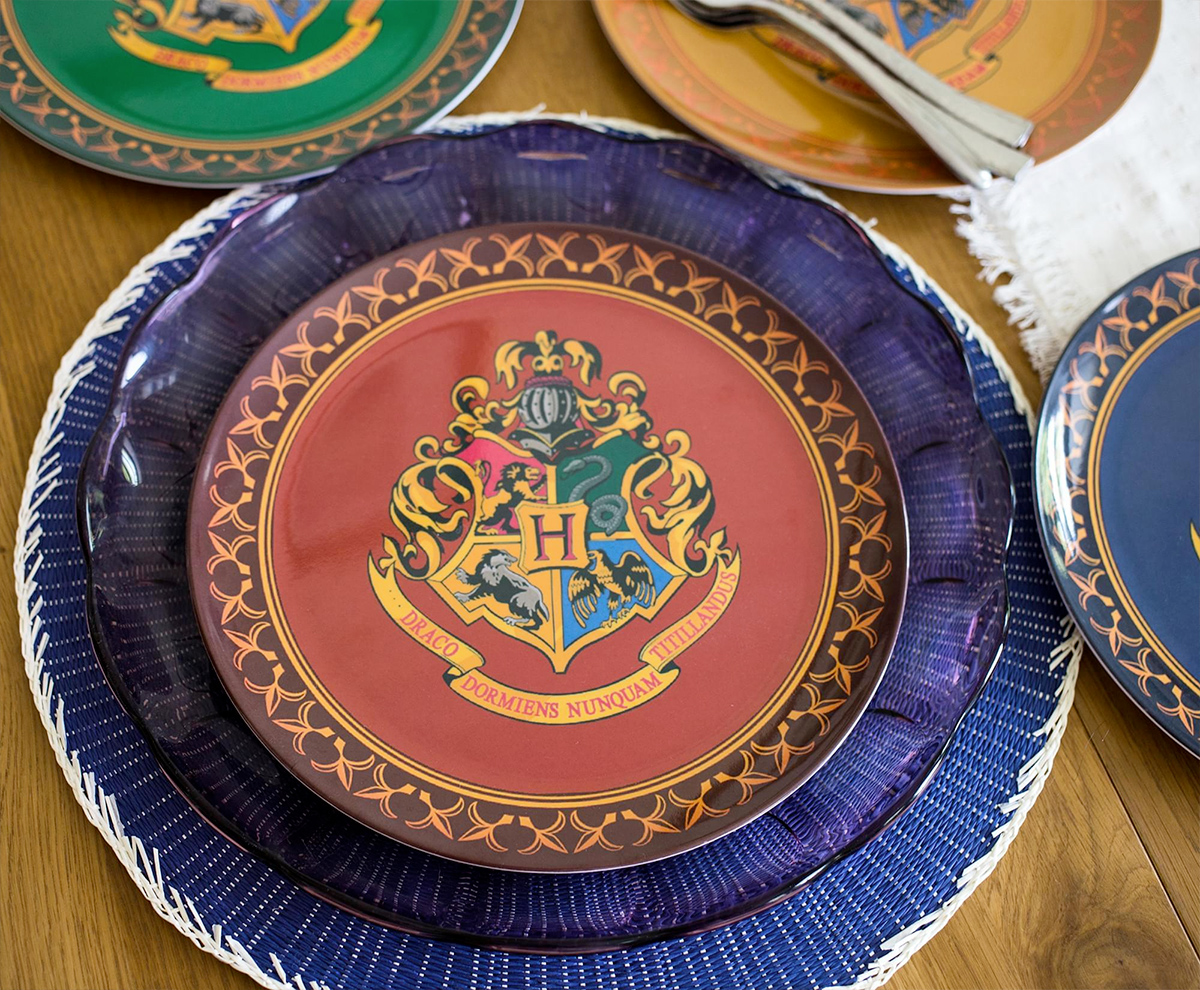 Jogo de Pratos Harry Potter Casas de Hogwarts: Grifinória, Sonserina, Corvinal e Lufa-Lufa