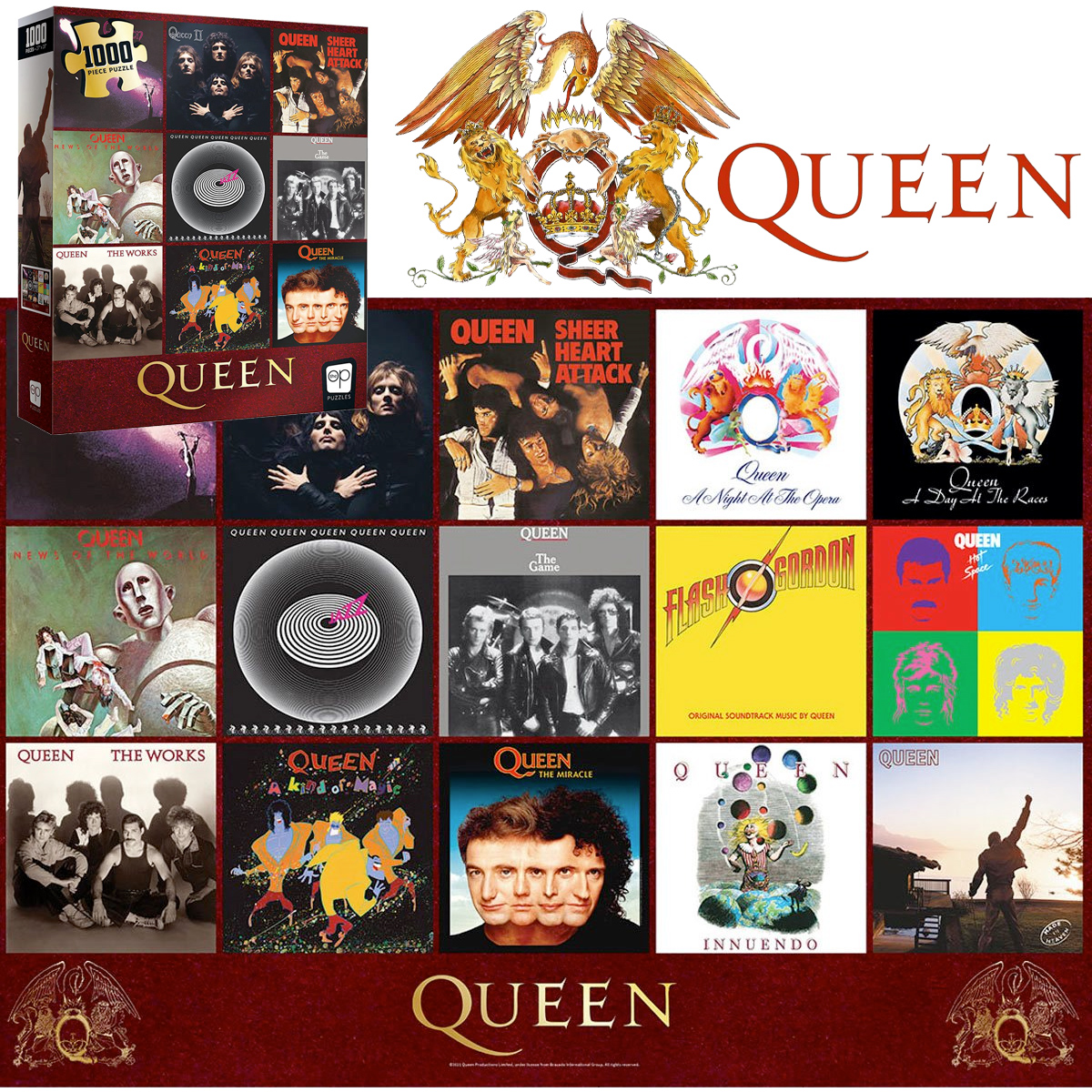 Quebra-Cabeça Queen Forever com Capas dos 15 Álbuns da Banda