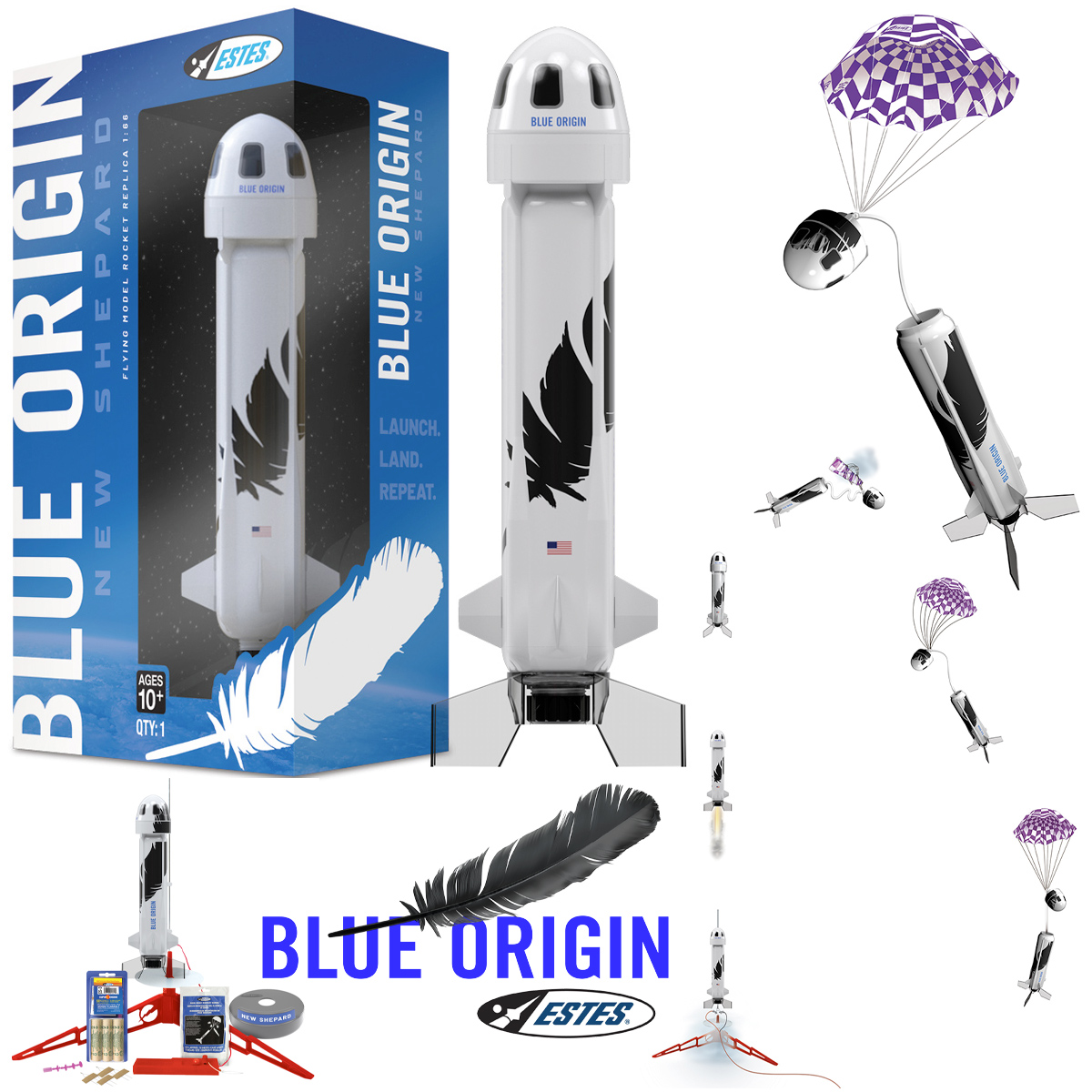 Modelo do Blue Origin New Shepard que Levou o Capitão Kirk (William Shatner) para o Espaço