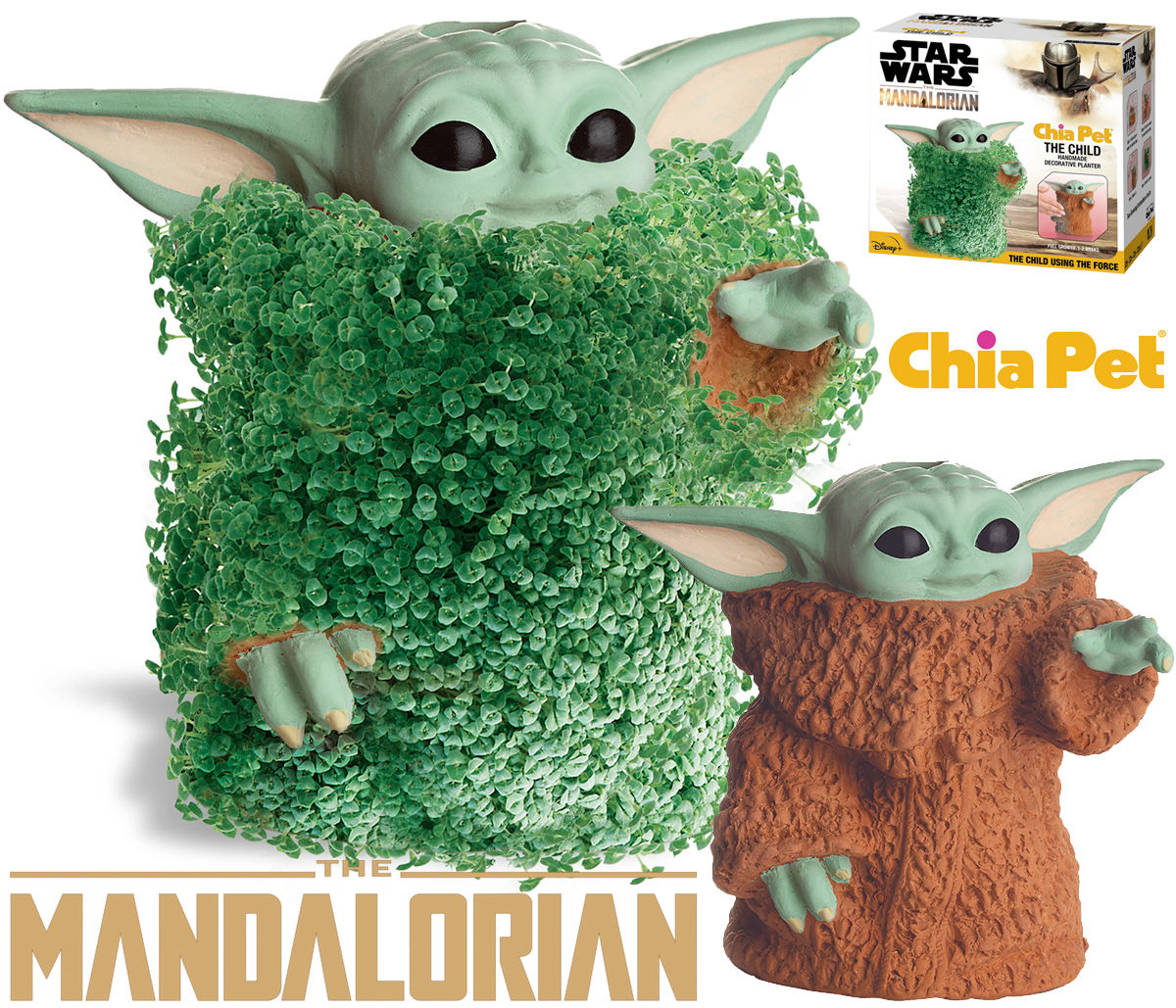 Baby Yoda Chia Pet Usando a Força com Corpo de Grama (Star Wars: The Mandalorian)