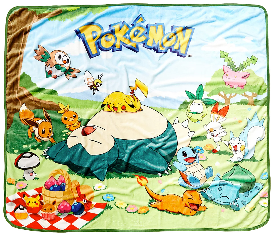 Cobertor de Lance Piquenique Pokémon com Snorlax e Pikachu