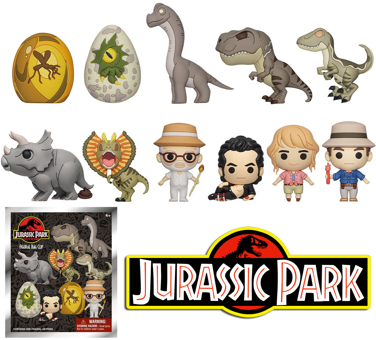 Chaveiros Jurassic Park, o Parque dos Dinossauros 3D Figural Bag Clips (Blind-Bag)