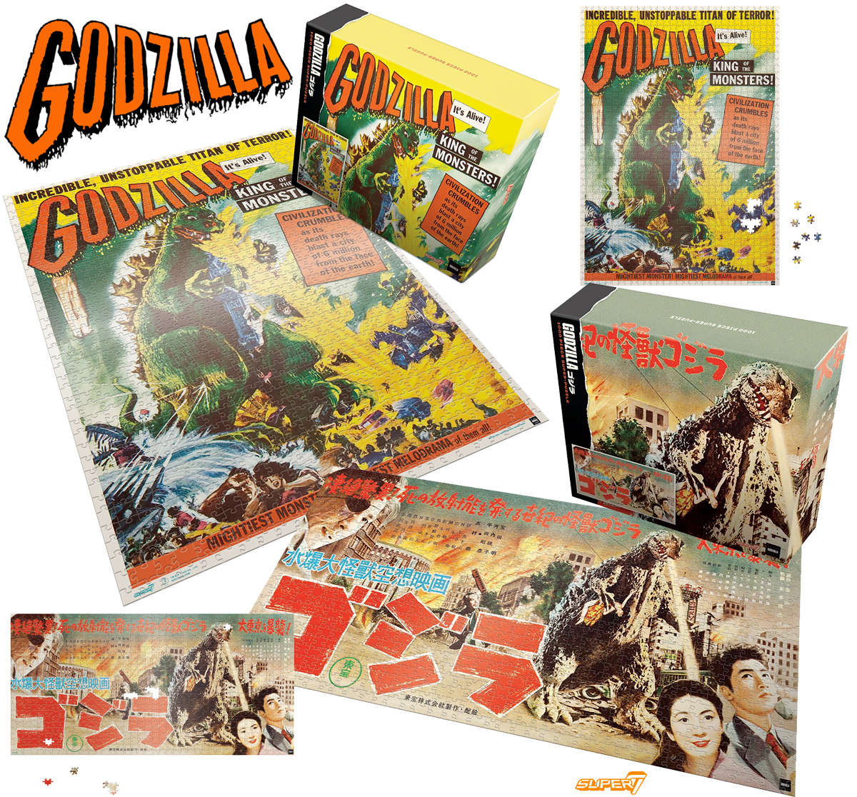 Quebra-Cabeças Toho Puzzles: Pôsteres Godzilla Japonês 1954 e Americano 1956