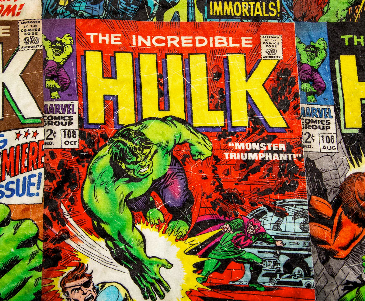 Cobertor O Incrível Hulk com Capas das Revistas em Quadrinhos