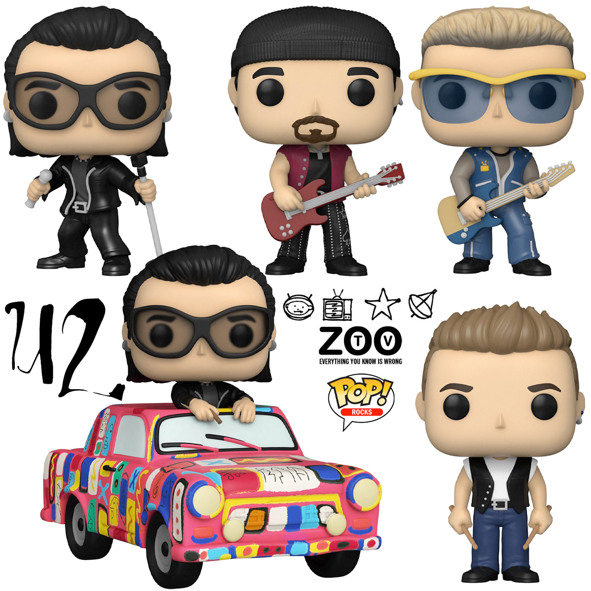 Bonecos Pop! Rocks U2 Zoo TV e Carro Achtung Baby Pop! Rides