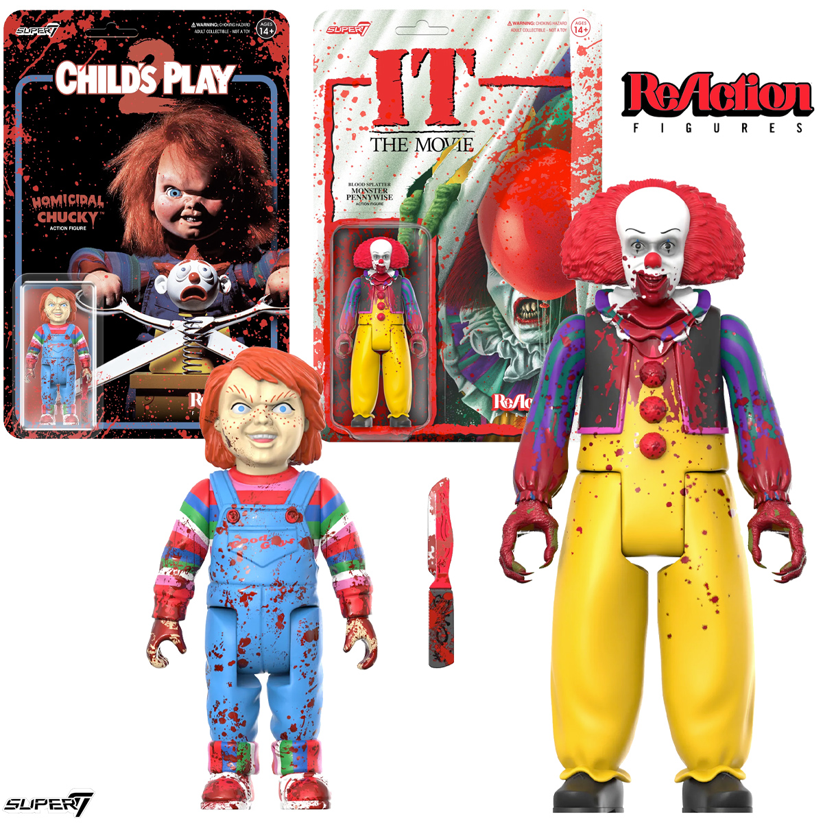 Action Figures ReAction Blood Splatter: Chucky e Pennywise