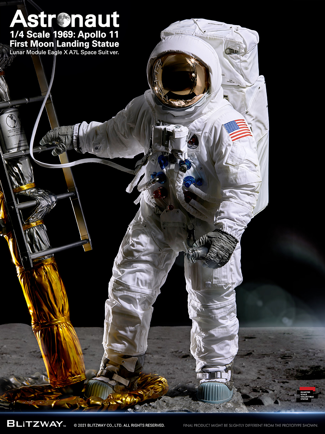 Astronauta da Apollo 11 no Primeiro Pouso na Lua - Estátua de Luxo 1:4 Blitzway