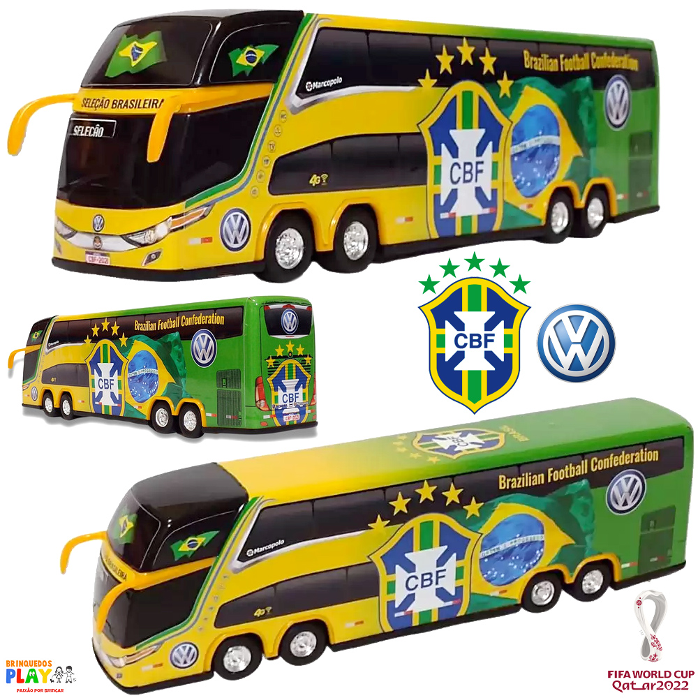 Ônibus da Seleção Brasileira Volkswagen G7 1800 DD em Escala 1:43 (Copa do Mundo Qatar 2022)