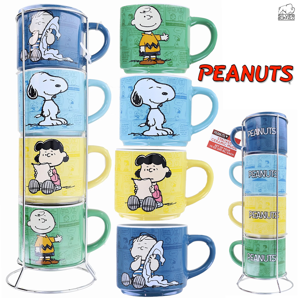 Set de Canecas Empilháveis Peanuts com Charlie Brown, Snoopy, Lucy e Linus
