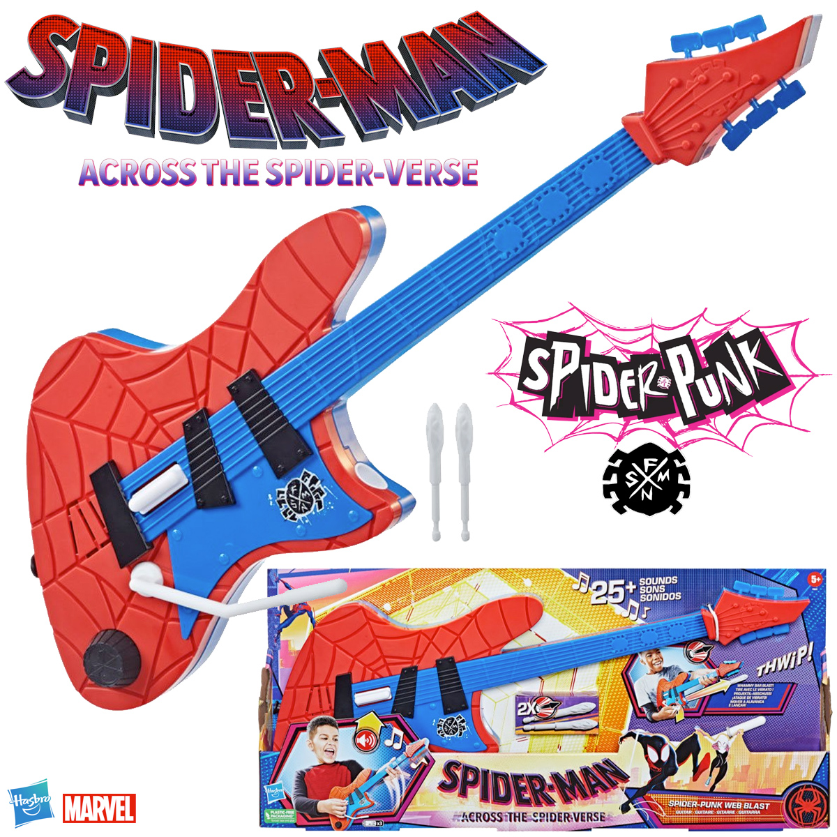 Guitarra de Brinquedo Spider-Punk Web Blast do Filme Homem-Aranha: Através do Aranhaverso