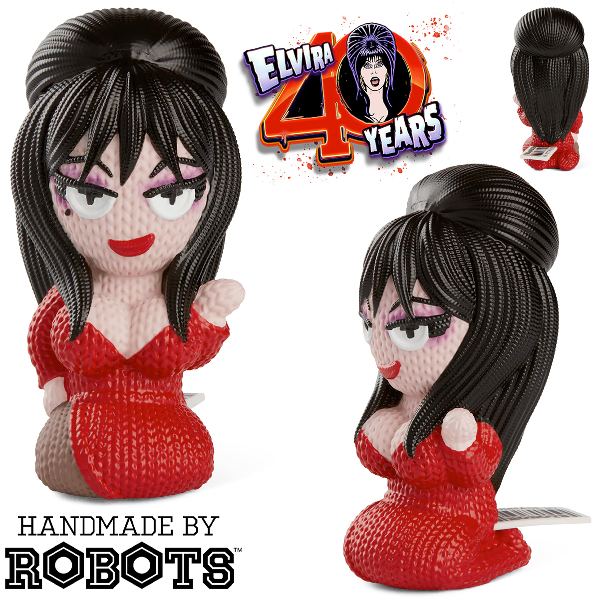 Elvira, a Rainha das Trevas Handmade By Robots - Boneca de Vinil no Estilo Crochê Amigurumi
