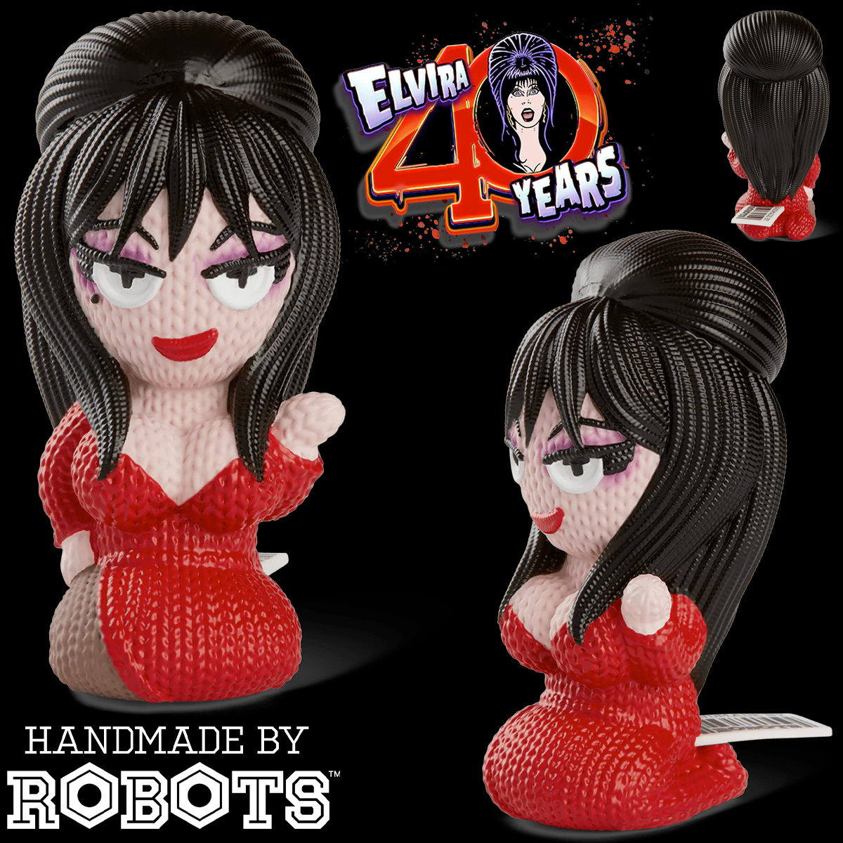 Elvira, a Rainha das Trevas Handmade By Robots - Boneca de Vinil no Estilo Crochê Amigurumi
