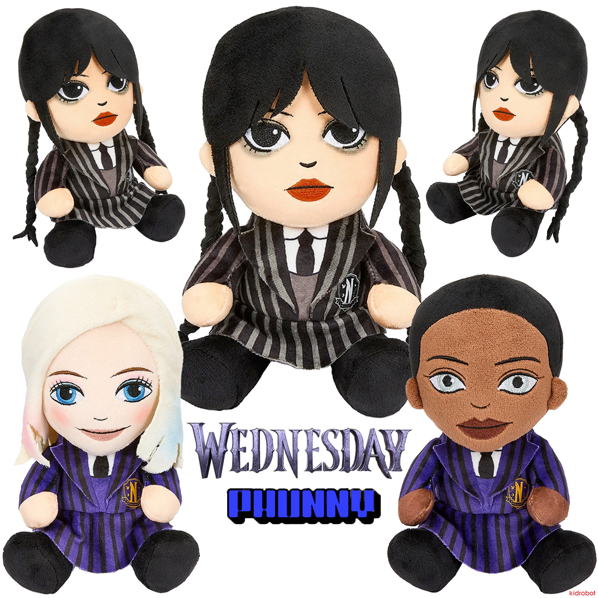 Bonecas de Pelúcia Phunny: Wednesday Addams, Enid e Bianca