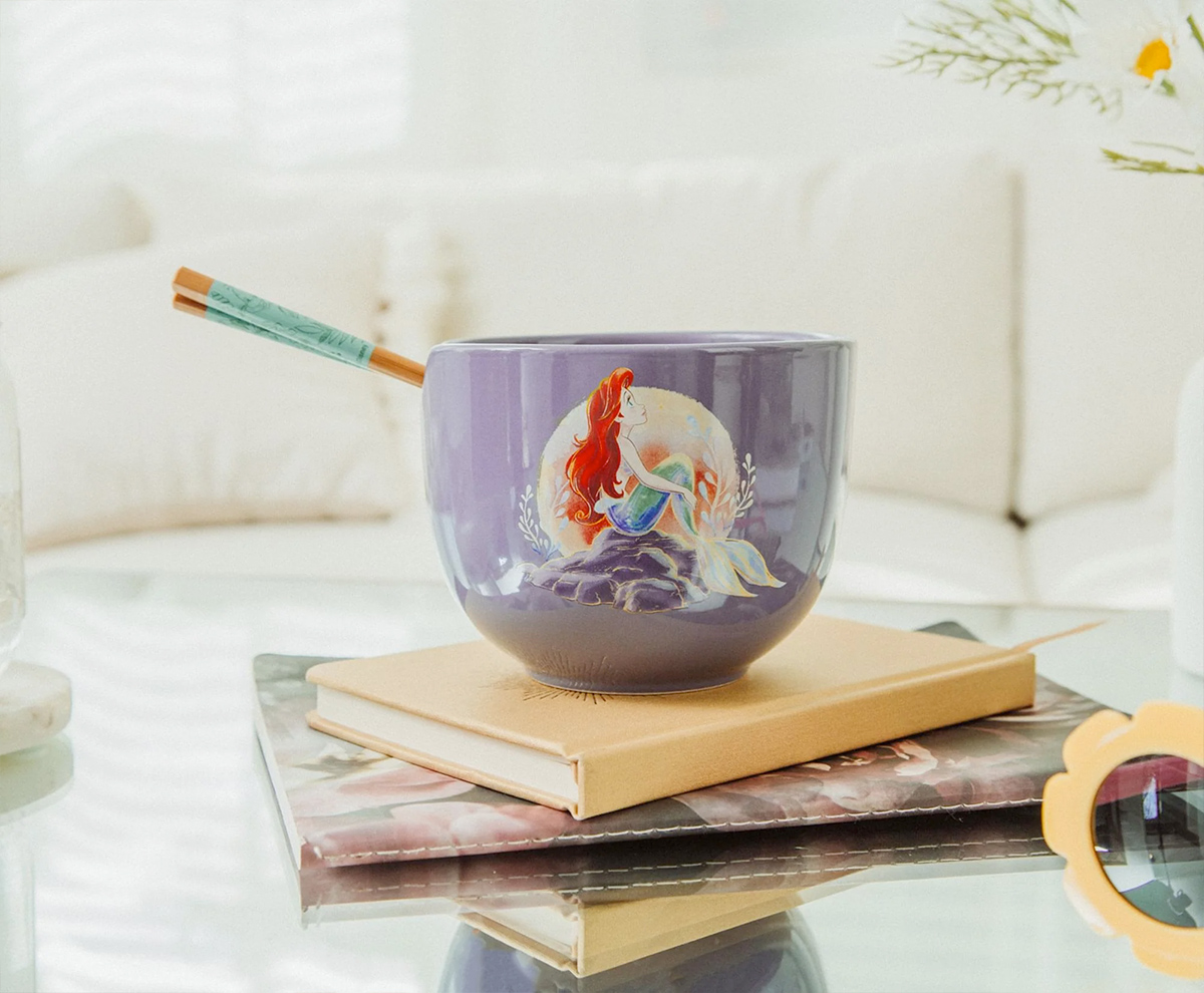 Ariel The Little Mermaid Disney Ceramic Ramen Bowl and Chopstick Set