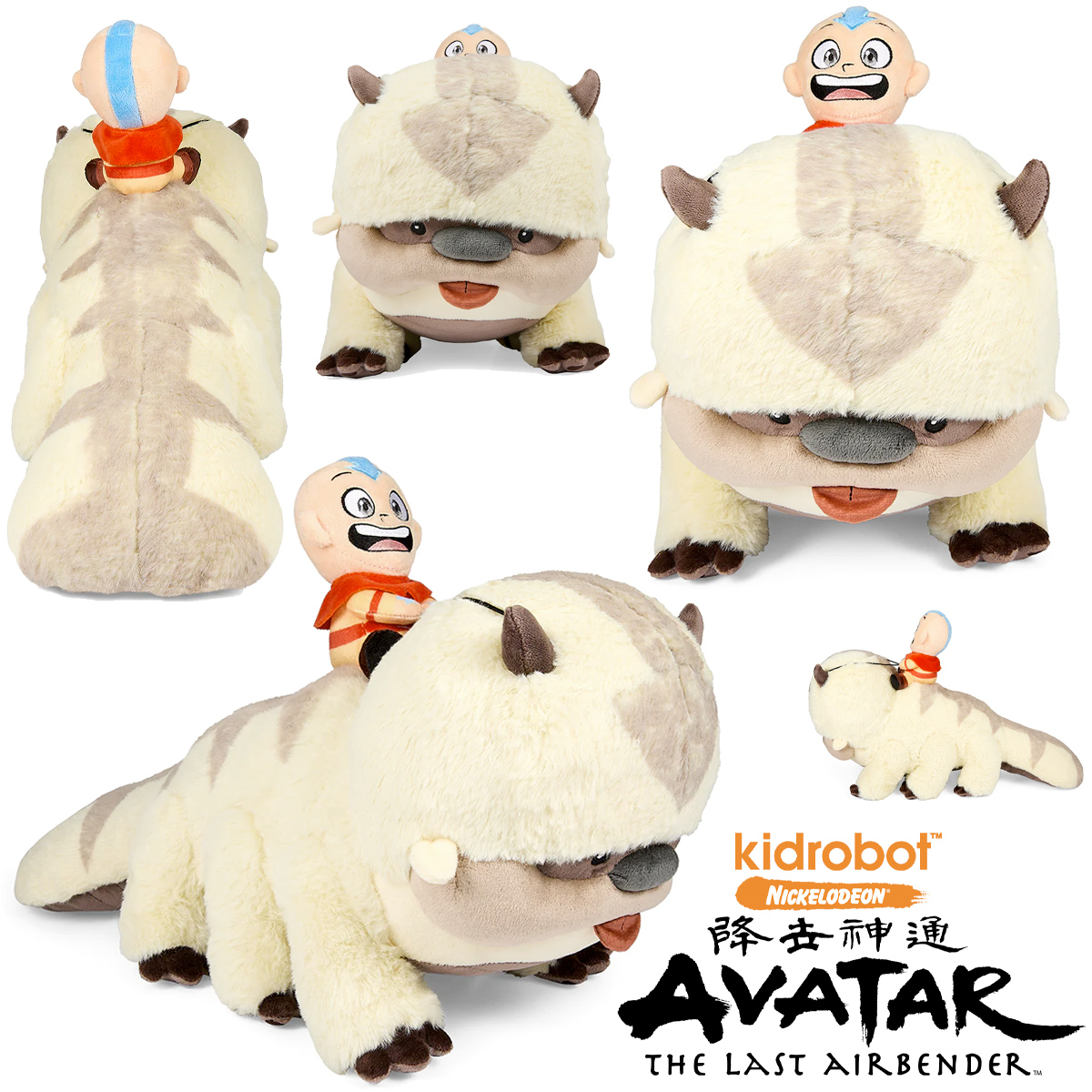 Appa, o Bisão Voador e Aang, o Nômade do Ar - Bonecos de Pelúcia Avatar Kidrobot