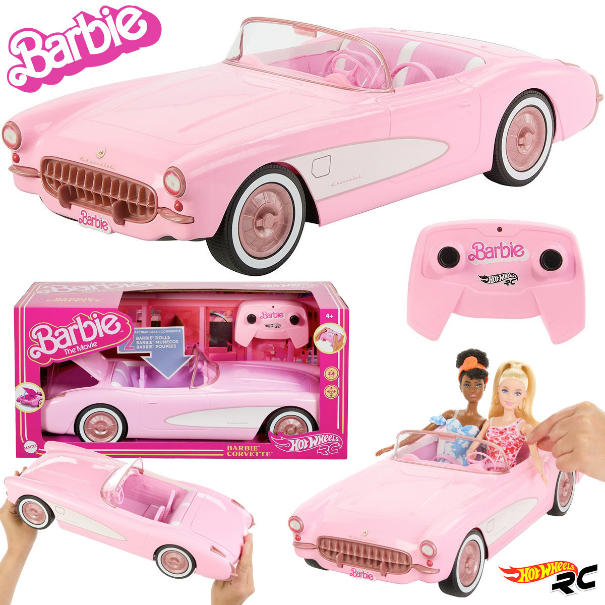 Carro Hot Wheels RC Corvette Rosa com Controle Remoto do Filme Barbie: The Movie