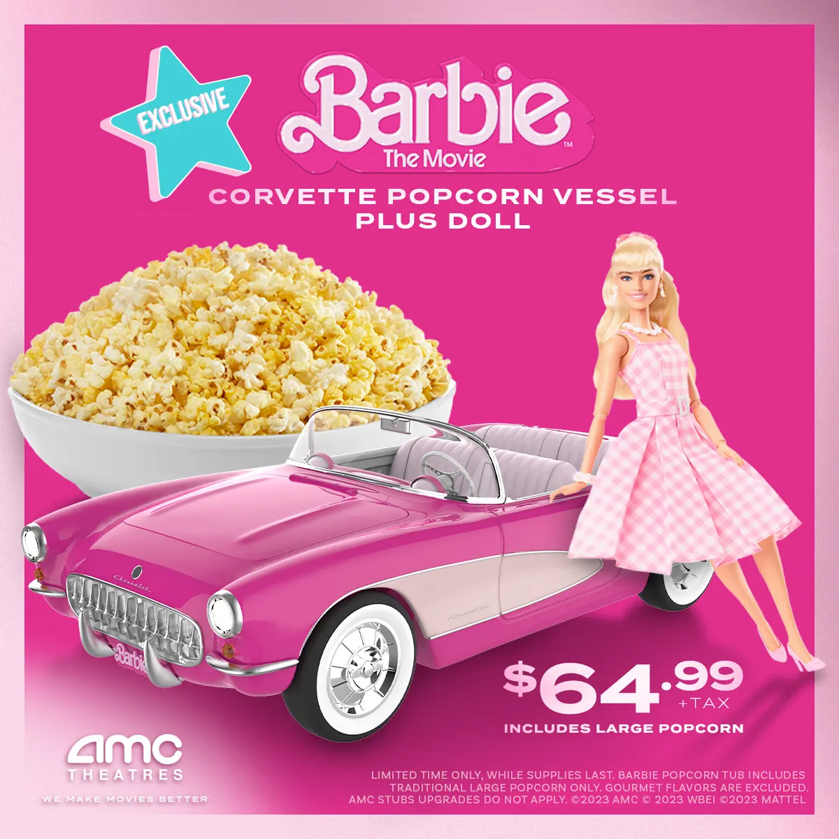 Balde de Pipoca Corvette Stingray Rosa de Barbie: The Movie