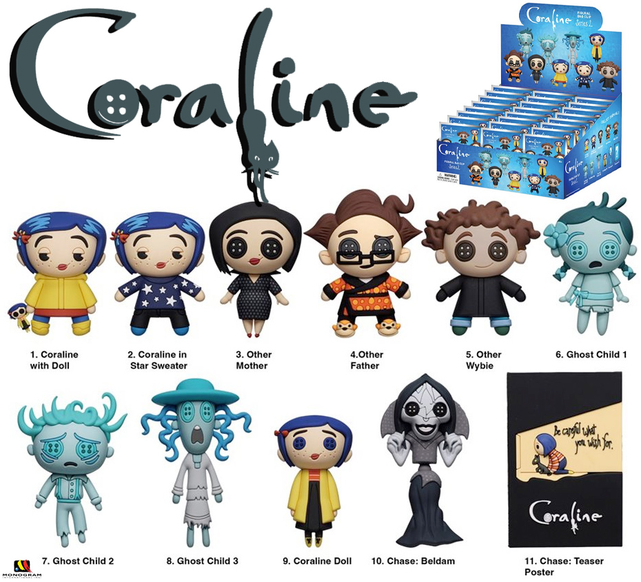 Chaveiros Coraline e o Mundo Secreto 3D Figural Bag Clips (Blind-Bag)