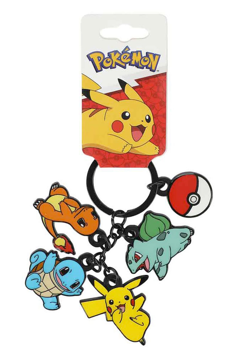 Chaveiro Pokémon com Pikachu, Charmander, Bulbasaur e Squirtle