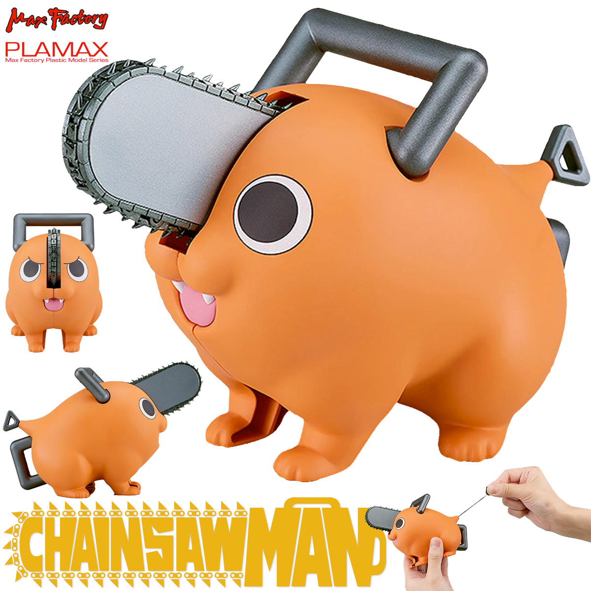 Figura Pochita Plamax Chainsaw Man com Motosserra que Gira