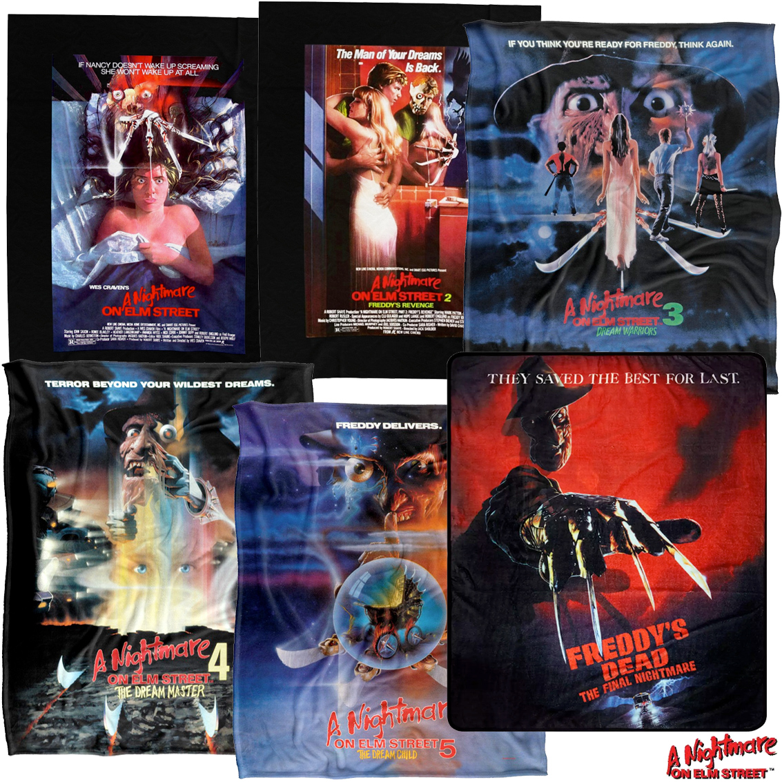 Cobertores dos 6 Primeiros Filmes da Série A Hora do Pesadelo (A Nightmare On Elm Street) com Freddy Krueger