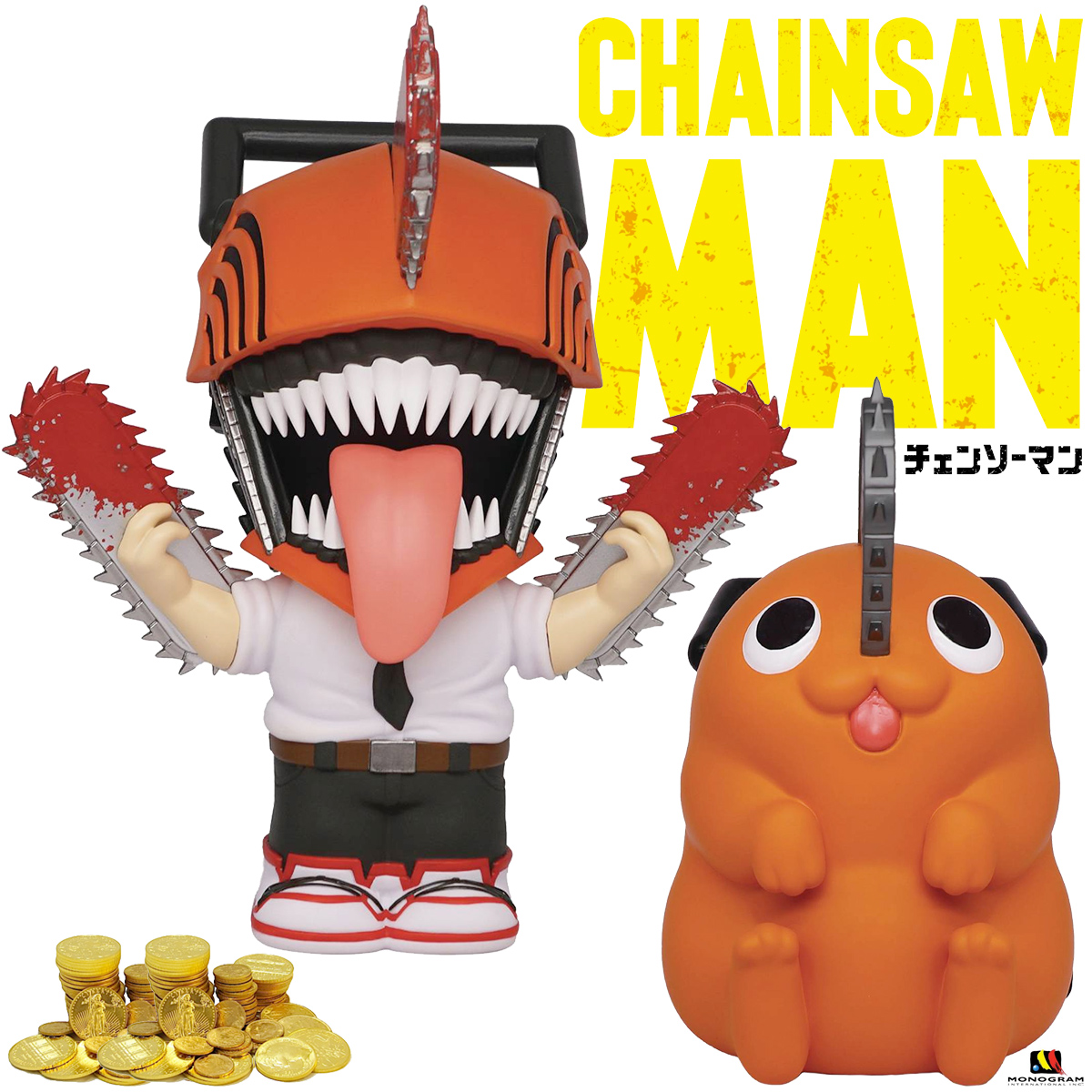 Cofres Chainsaw Man PVC Figural Banks: Denji, o Homem Motosserra e Pochita