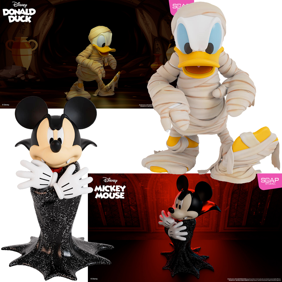 Figuras Mickey Vampiro e Pato Donald Múmia Halloween Cosplay (Soap Studios)