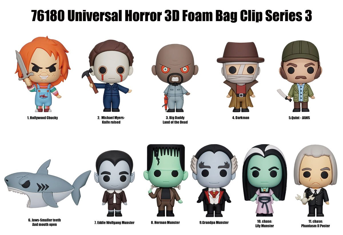 Chaveiros Universal Vault Horror 3D Figural Bag Clips Série 3