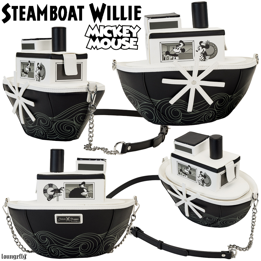 Bolsa Tiracolo Mickey e Minnie Steamboat Willie em Preto-e-Branco