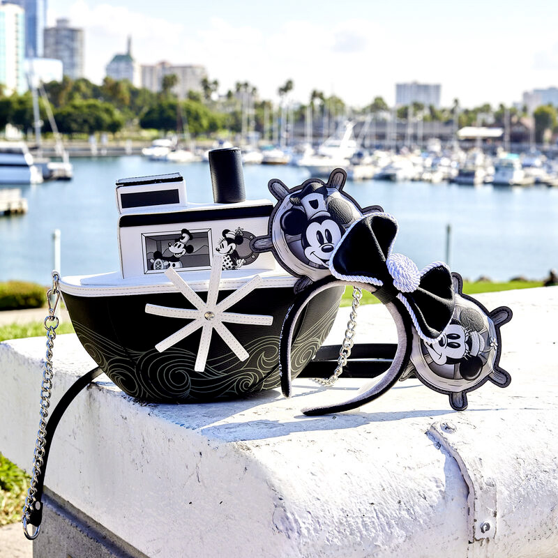 Mickey and Minnie Steamboat Willie Crossbody Bag in Black and White