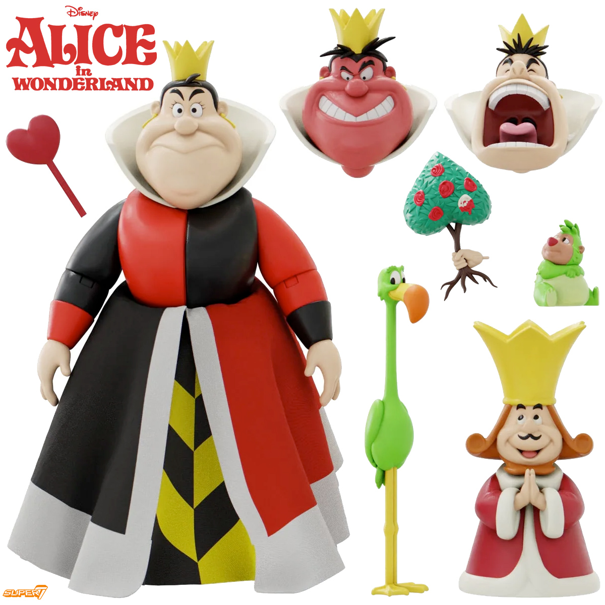 A Rainha de Copas e o Pequeno Rei de Copas Action Figures Super7 Ultimates Alice no País das Maravilhas