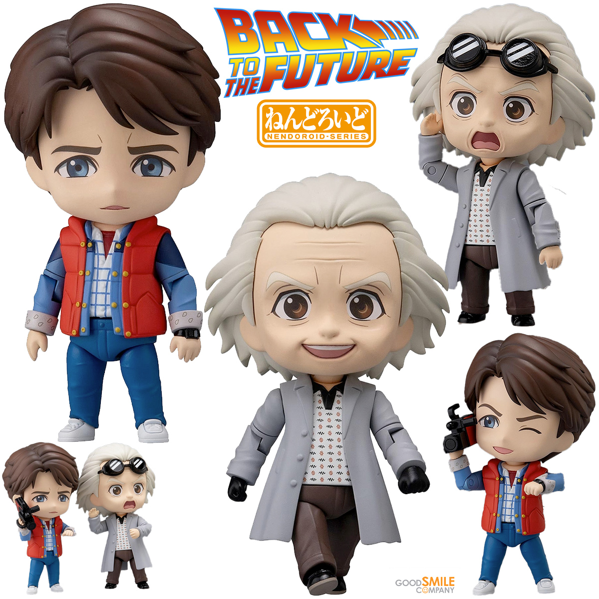 Bonecos Nendoroid De Volta para o Futuro com Marty McFly (1985) e Doc Brown (1955)