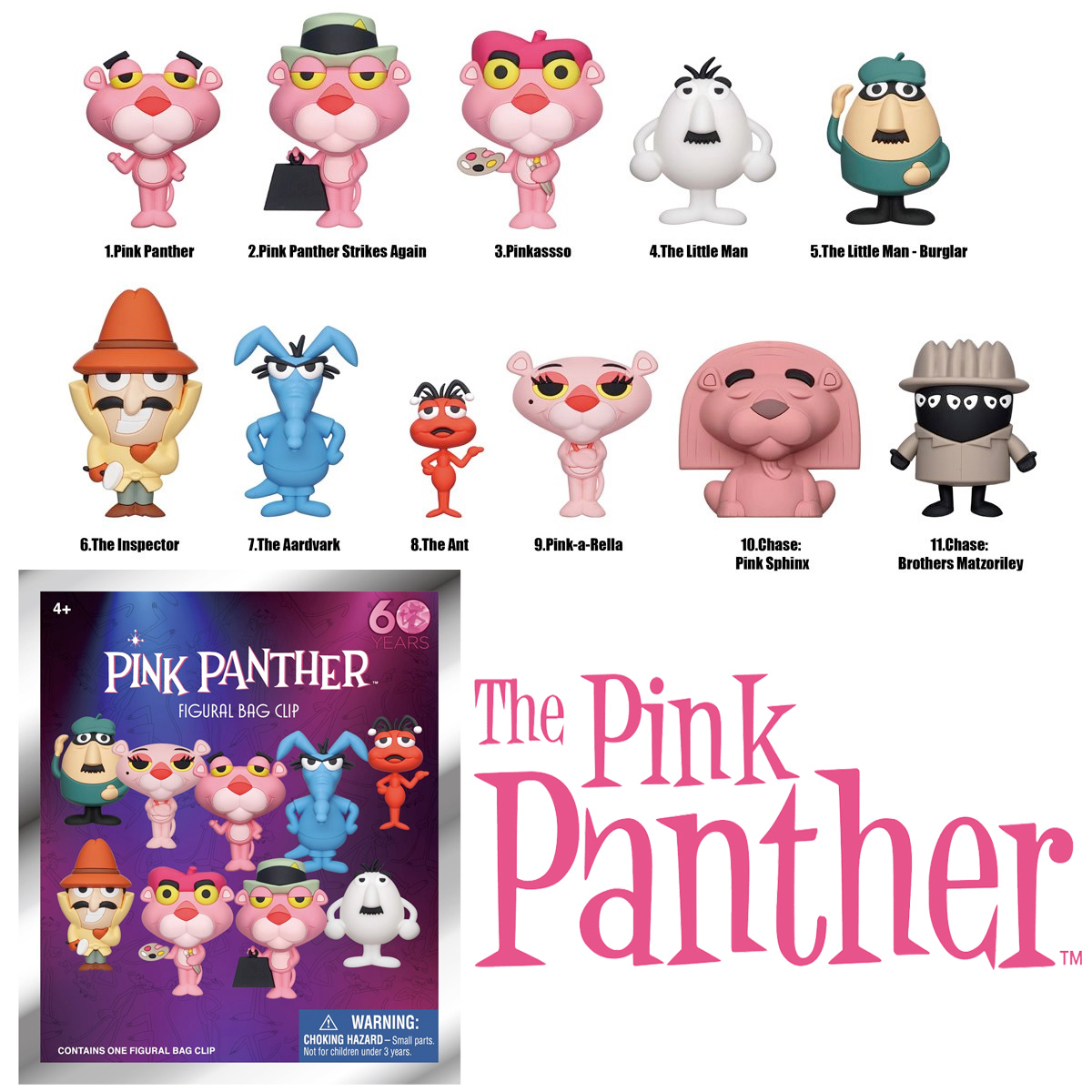 Chaveiros A Pantera Cor-de-Rosa (The Pink Panther Show) 3D Figural Bag Clips