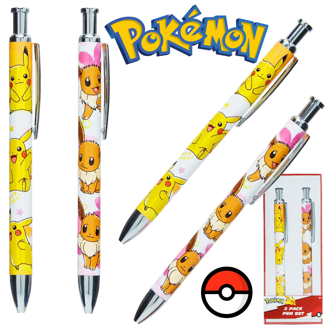 Canetas Esferográficas Pokémon com Pikachu & Eevee