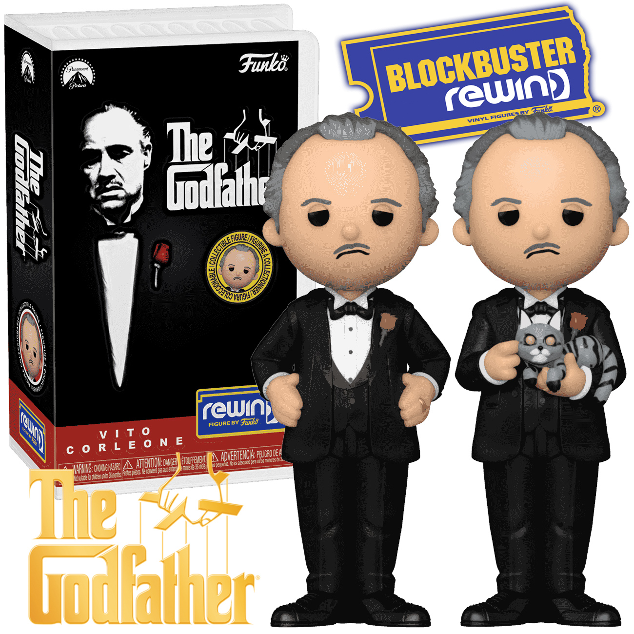 Boneco Don Vito Corleone Funko Blockbuster Rewind em Caixa Clamshell de VHS (O Poderoso Chefão)