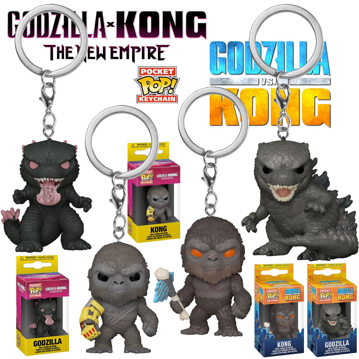 Chaveiros Godzilla x Kong Funko Pocket Pop! (2021 e 2024)