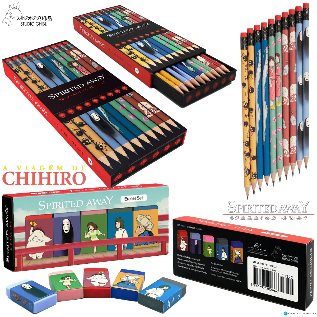 Caixa de Lápis e 5 Borrachas A Viagem de Chihiro de Hayao Miyazaki