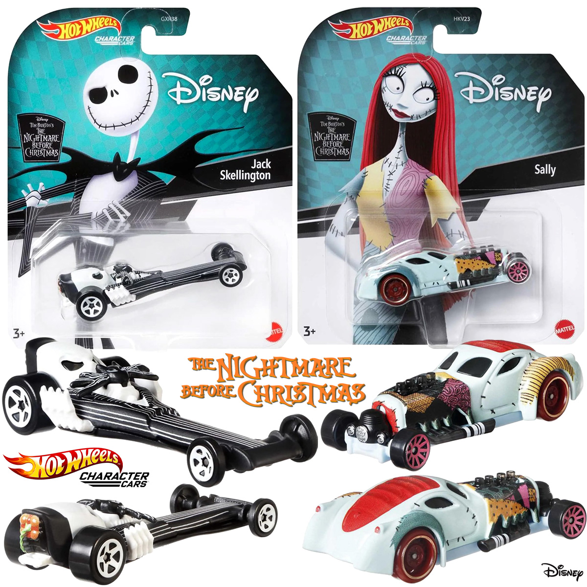 Carrinhos Hot Wheels Character Cars: The Nightmare Before Christmas com Jack e Sally