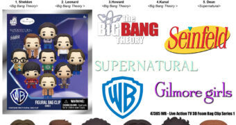Chaveiros Warner Bros WB TV 3D Figural Bag Clips com as Séries Big Bang Theory, Seinfeld, Supernatural e Gilmore Girls